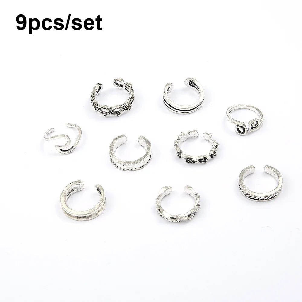 Dospita  -  9pcs Knuckle Foot Rings for Women Retro Hollow Sexy Open Adjustable Toe Ring Boho Trend Summer Beach Foot Jewelry Accessories