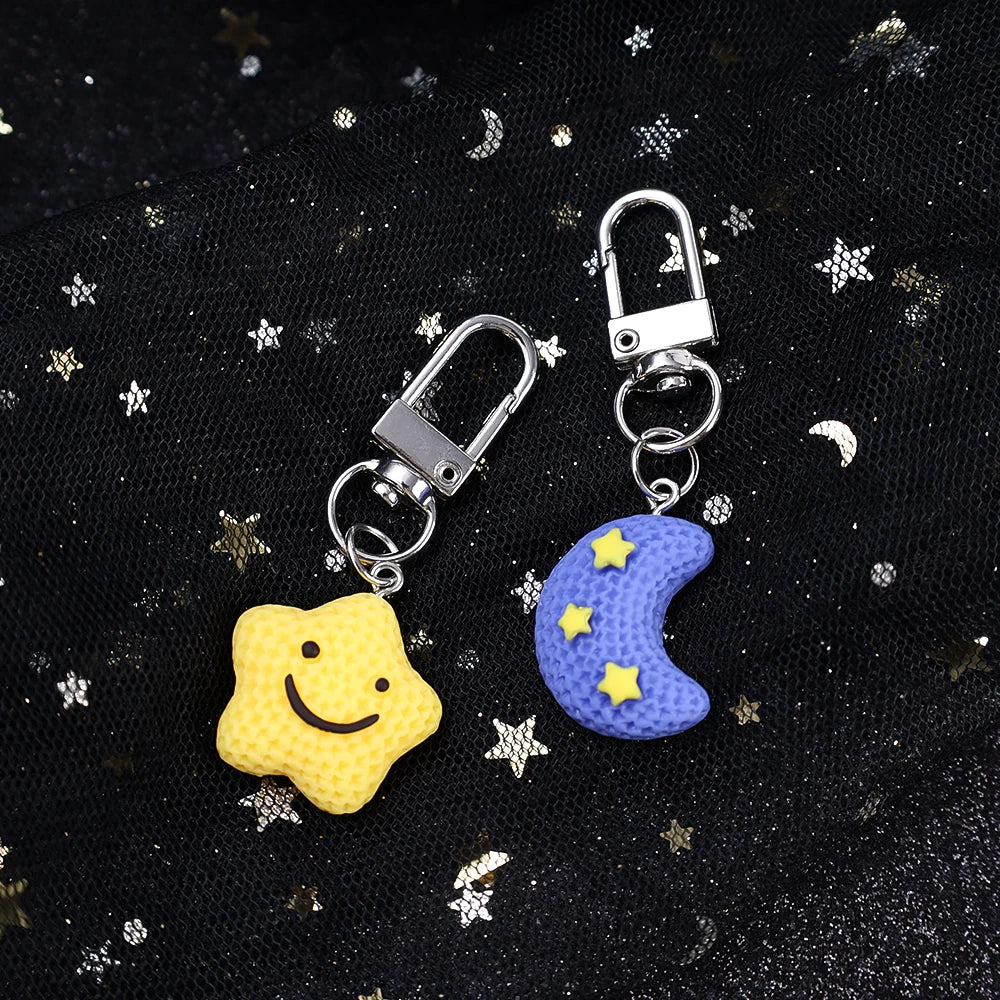 Dospita  -  1-4pcs Cute Cartoon Key Chains Rainbow Sun Star Moon Face Keychain Keyring Cartoon Kawaii Bag Car Phone Charms pendants Jewelry