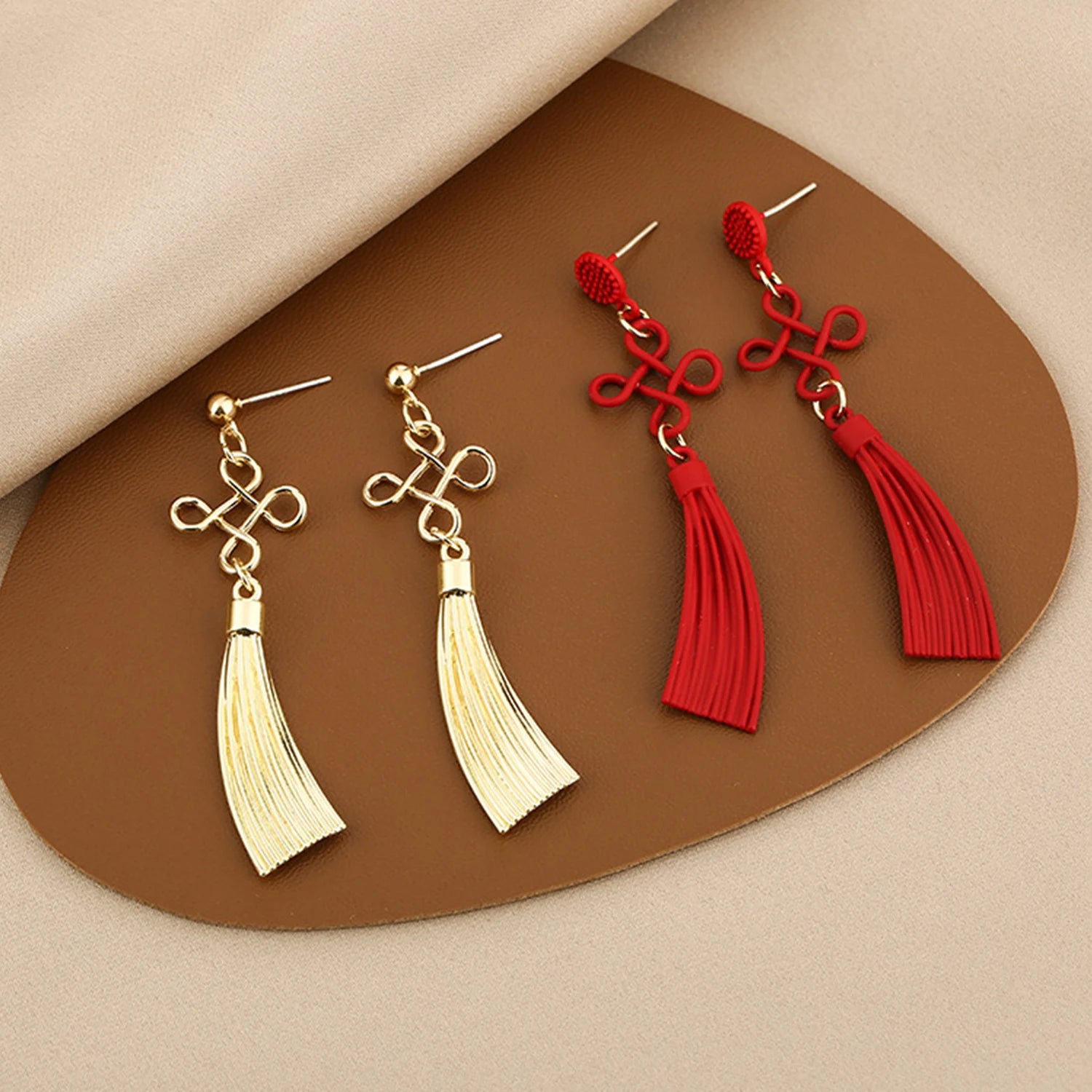 Dospita Chinese Style Red Tassel Pendant Earrings For Women Girls Fashion Ethnic Geometric Charms Ear Jewelry Party Gifts