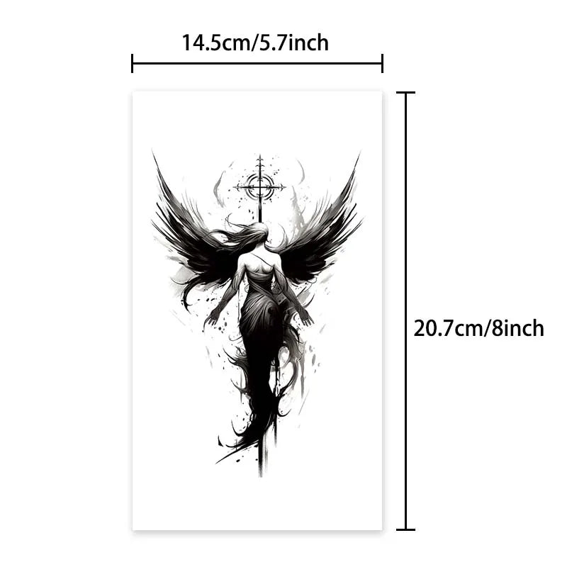 Dospita  -  Dark Angel Long-lasting Waterproof Temporary Tattoo Sticker, Realistic Non-reflective Fake Tattoo, for Men and Women