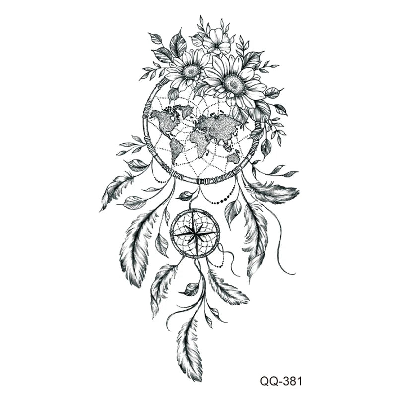 Dospita  -  Small Waterproof Temporary Tattoo Sticker Dream Catcher Snake Flower Star Moon Women Body Art Wrist Neck Kids Fake Mini Tatoo