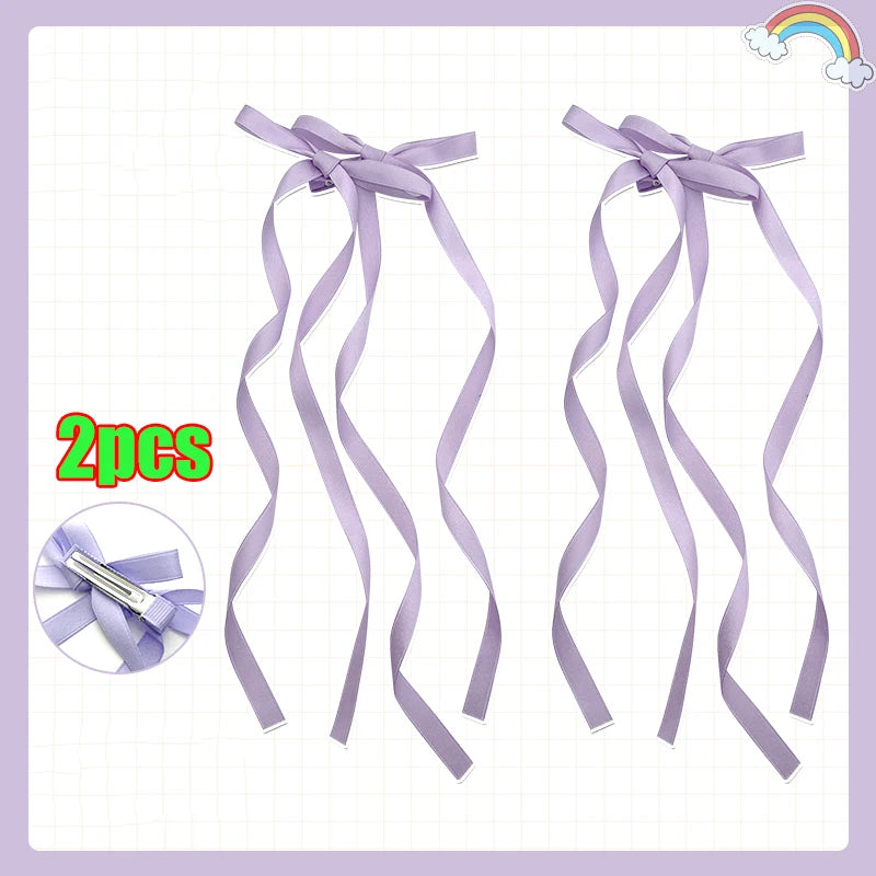 Dospita  -  2pcs Ribbon Bow Hair Claw Clips Long Ribbon Tassel Hair Clip For Braids Bang Side Hair DecorationWomen Girls Hair Accessories