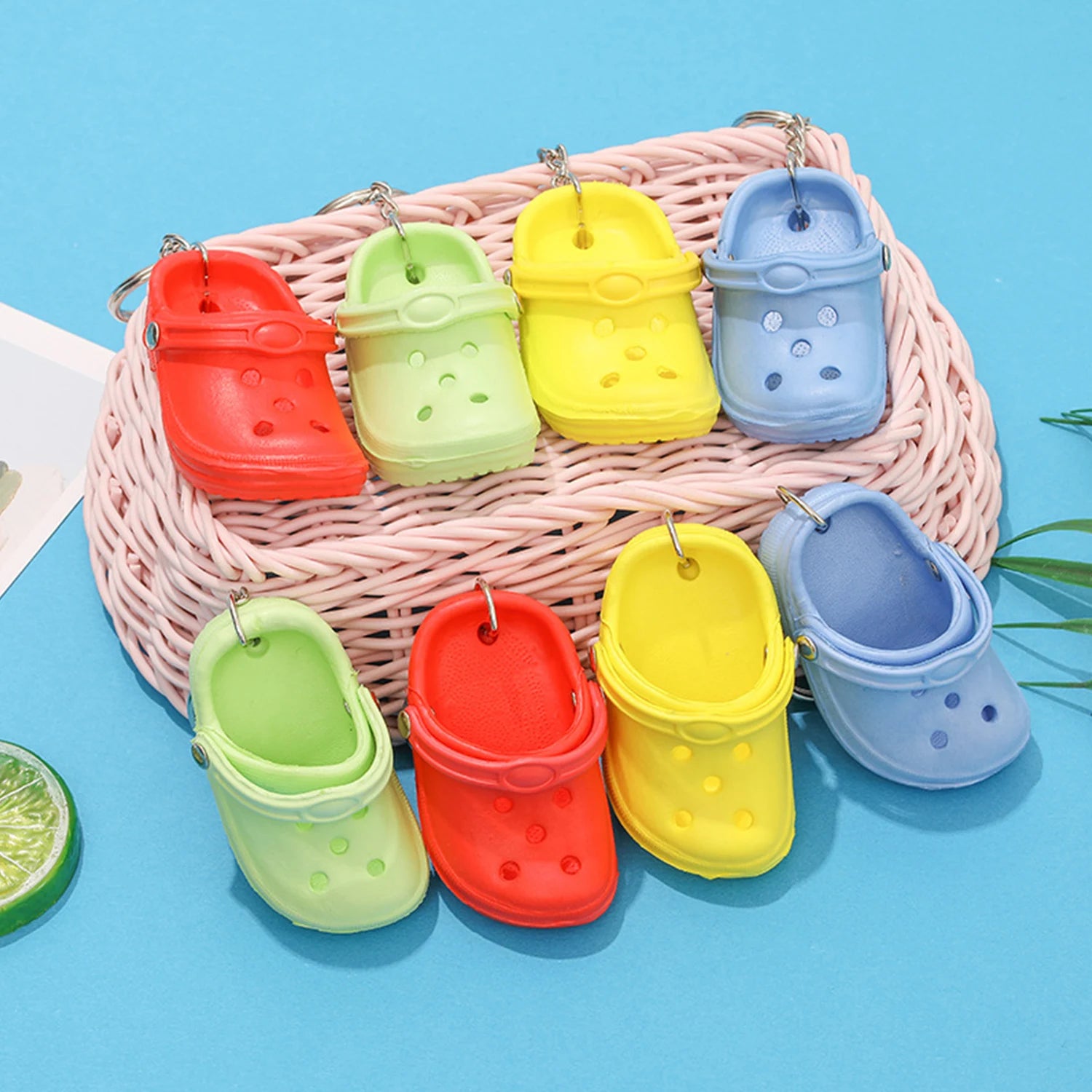 Dospita Shoe Keychain 3D Mini Sandal Slipper Keychain EVA Lovely Beach Shoes Hole Pet Shoe Backpack Pendant Bag Toy Doll Shoes