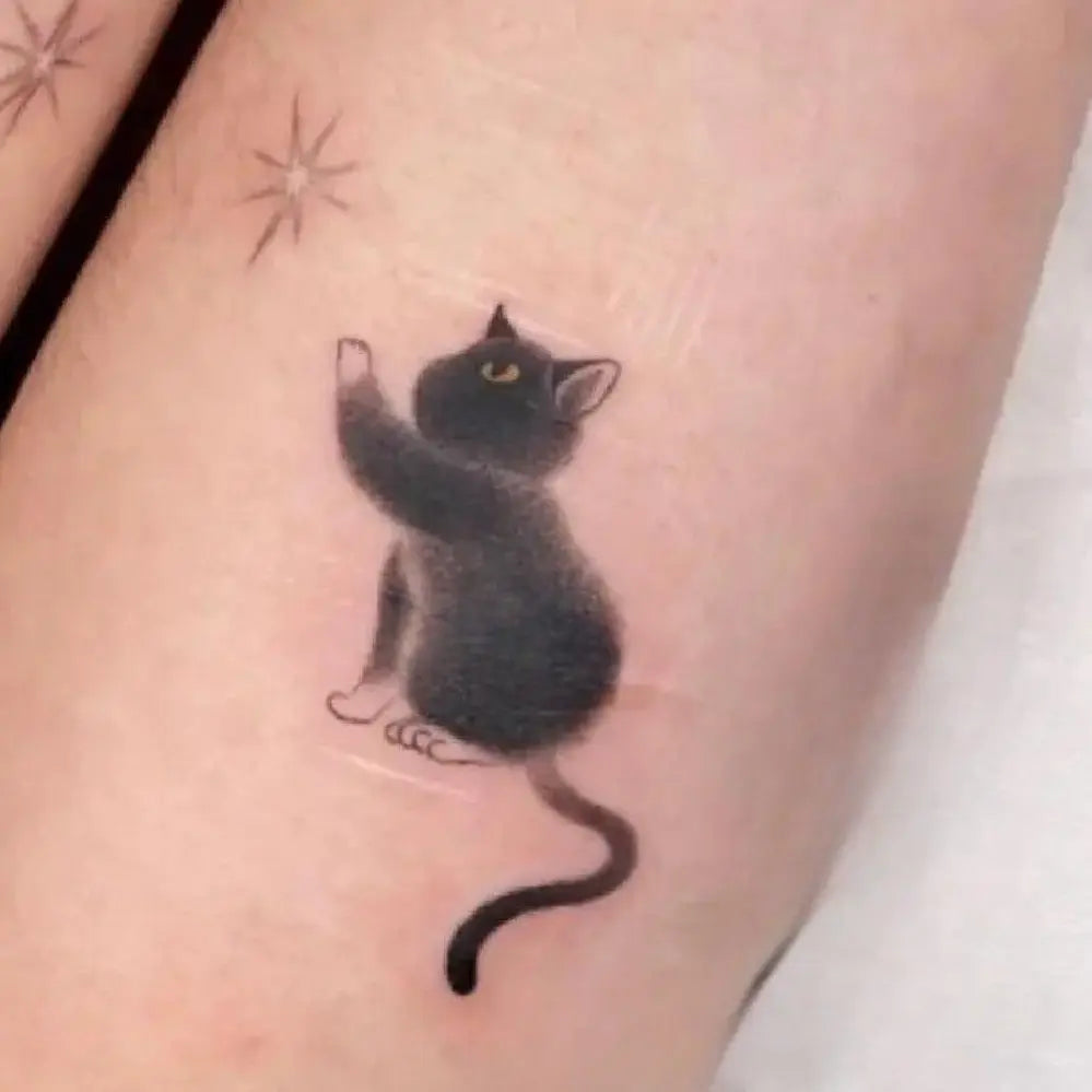 Dospita  -  Cute Black Cat Tattoo Stickers for Women Man Arm Art Temporary Tattoos Waterproof Fake Tattoo Cartoon Lasting Tattoo Stickers