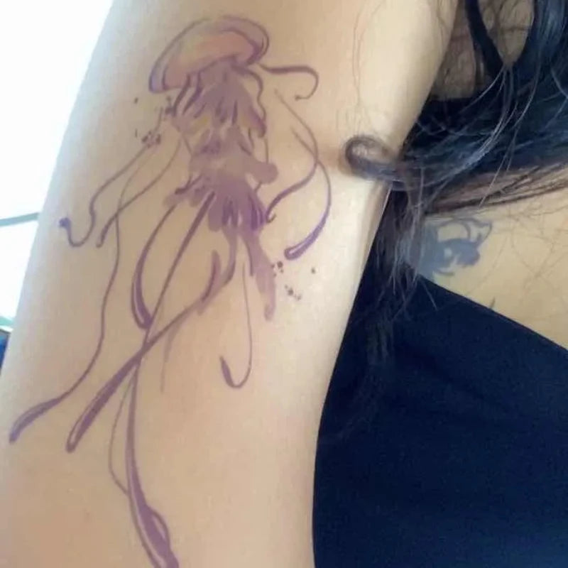 Dospita Cartoon Jellyfish Temporary Tattoo for Woman Thigh Waterproof Sticker Cartoon Y2K Butterfly Fake Tattoos Festival Art Tatuaje