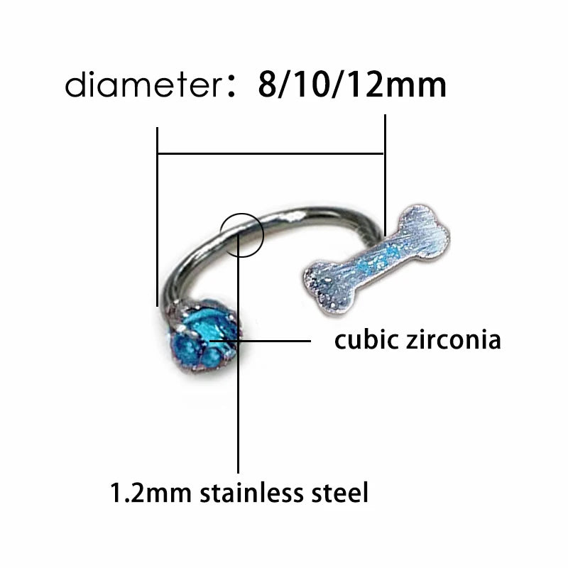 Dospita  -  1pc C Shape Bone Shape Lip Stud Stainless Steel Zircon Silver Color Labret Piercing Cartilage Conch Daith Tragus Body Jewelry