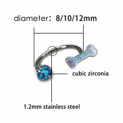 Dospita  -  1pc C Shape Bone Shape Lip Stud Stainless Steel Zircon Silver Color Labret Piercing Cartilage Conch Daith Tragus Body Jewelry