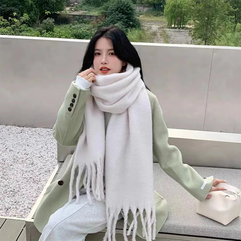 Dospita  -  Winter Solid Color Cashmere Scarf Warm Soft Women's Scarf Fashion Long Tassel Scarf Thickened Wrapped Shawl Woman Scarf