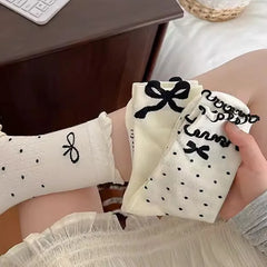 Dospita  -  1/4pairs Lolita Bow Breathable Socks Ballet Style JK Mid Tube Socks Sweet Balletcore Girls Hollow Mesh Anti Pilling Pile Socks