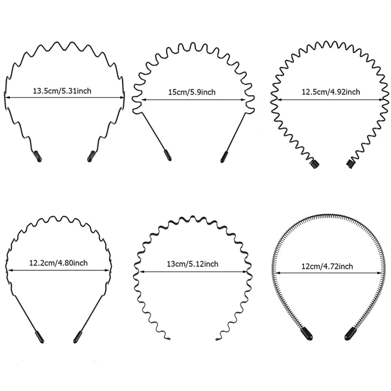 Dospita 3/5/6Pcs Metal Alloy Headband Mens Women Unisex Black Wave Hair Head Hoop Band Fashion Sport Hairband Hair Accessories