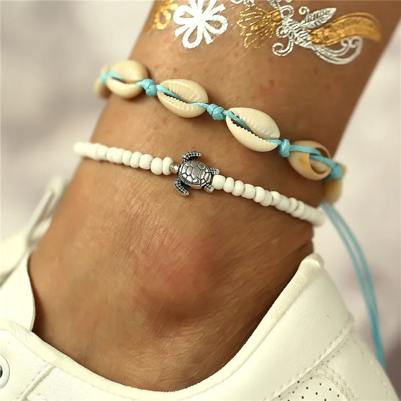 Dospita Fashion Bohemian Imitation Pearls Starfish Charms Bracelets Anklets For Women Summer Foot Chain Shell Jewelry Gift