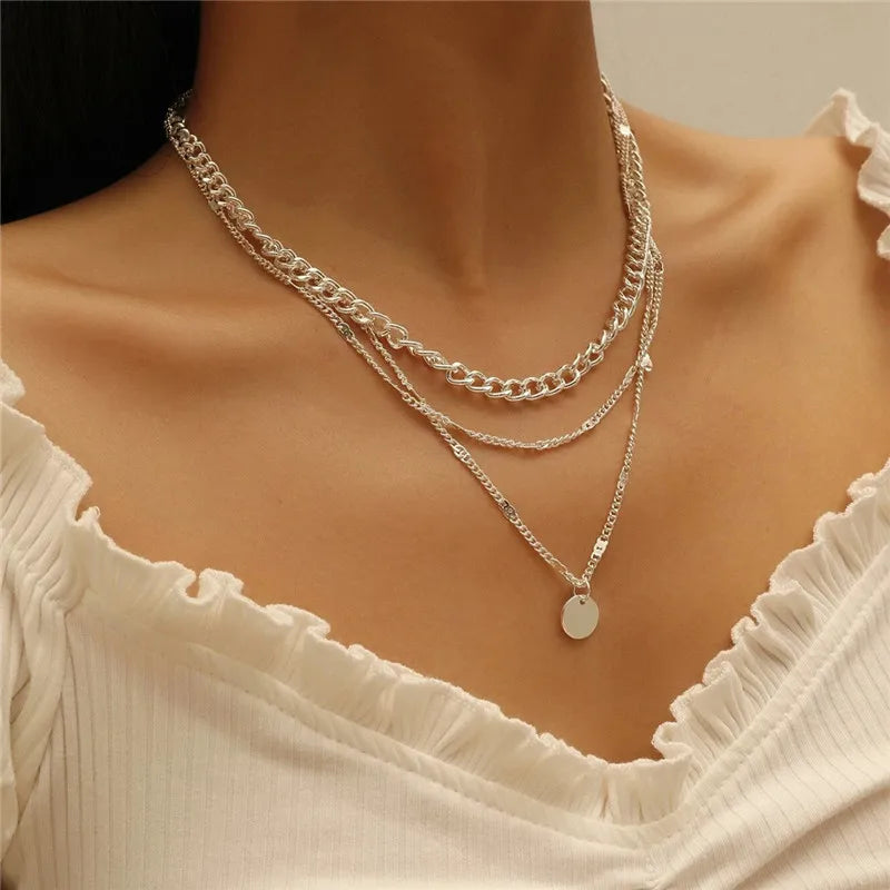 Dospita  -  Crystal Zircon Heart Star Charm Layered Pendant Necklace Set for Women Charms Fashion Square Rhinestone Female Vintage Jewelry