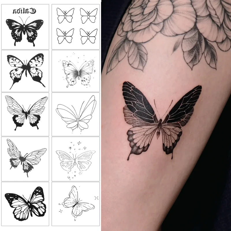 Dospita  -  3D Black Butterfly Temporary Tattoo Stickere Waterproof Colorful Butterfly Body Art Fake Tattoo Flash Tattoo Wrist Ankle Unisex