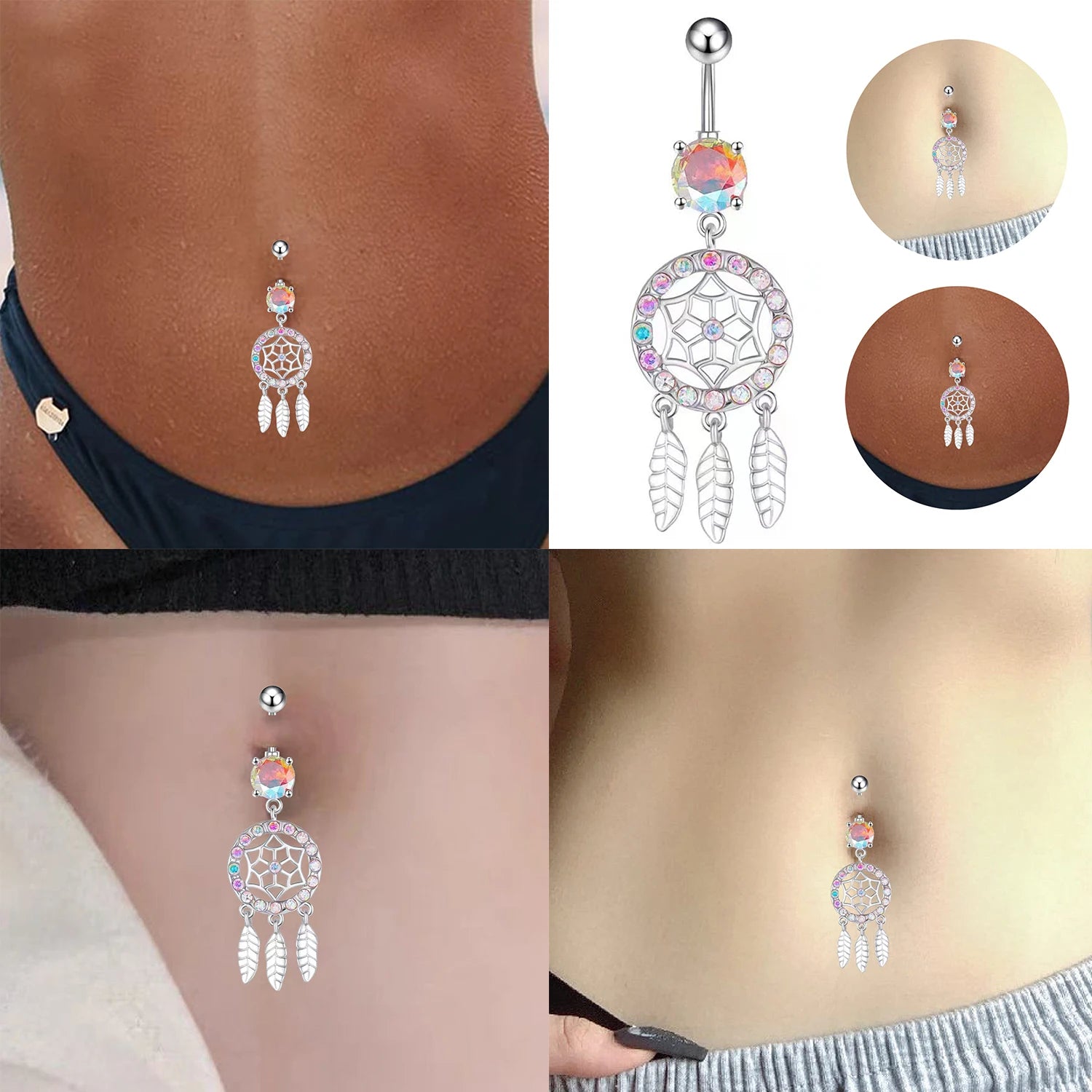 Dospita Surgical Steel Crystal Zircon Tassels Pendant Belly Button Piercing Ring Belly Button Ring Body Jewelry Sexy Women