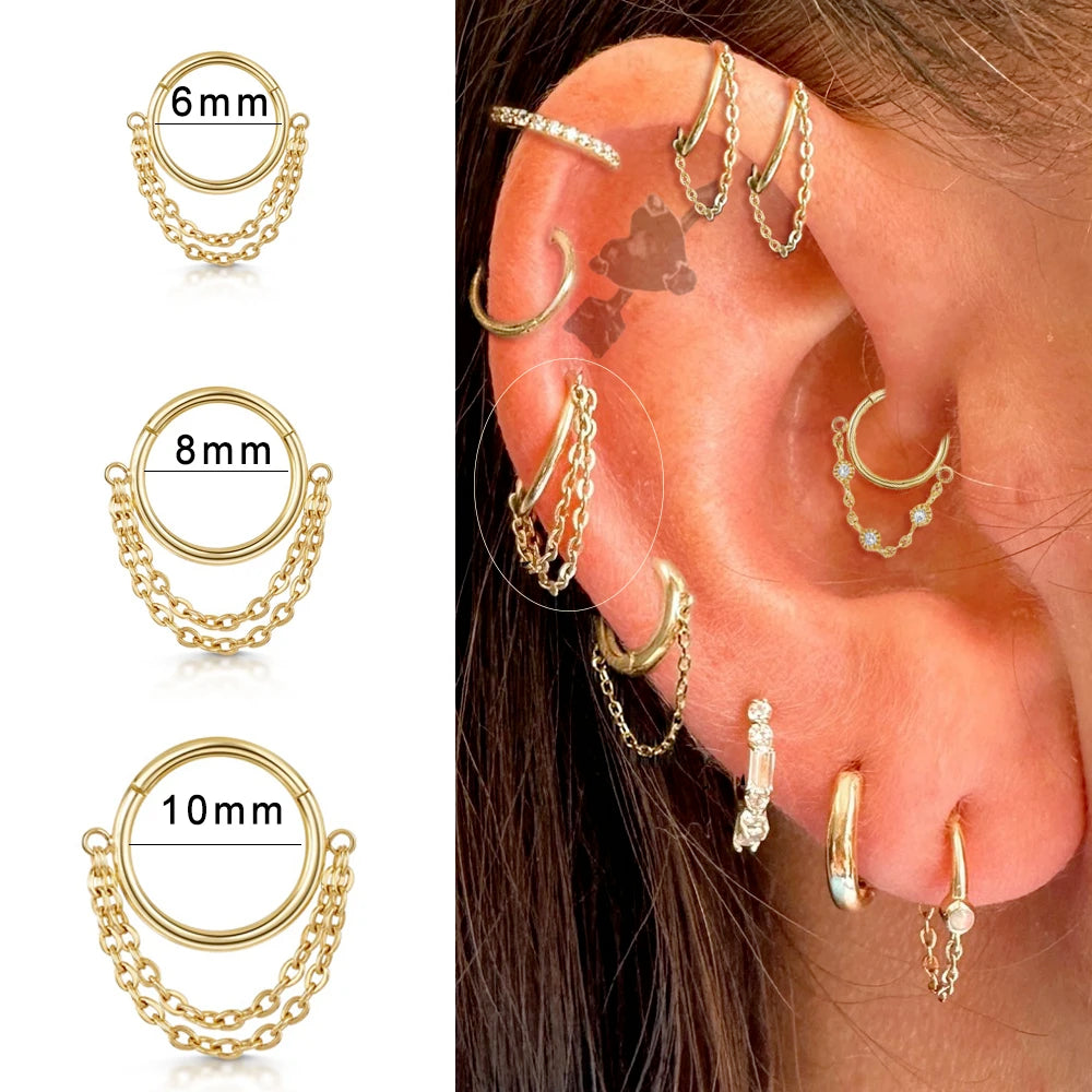 Dospita  -  1pc Stainless Steel Hoop Earrings with Chain Simple Septum Piercing Nose Rings Women Gold Color Tragus Rook Ear Piercing Jewelry