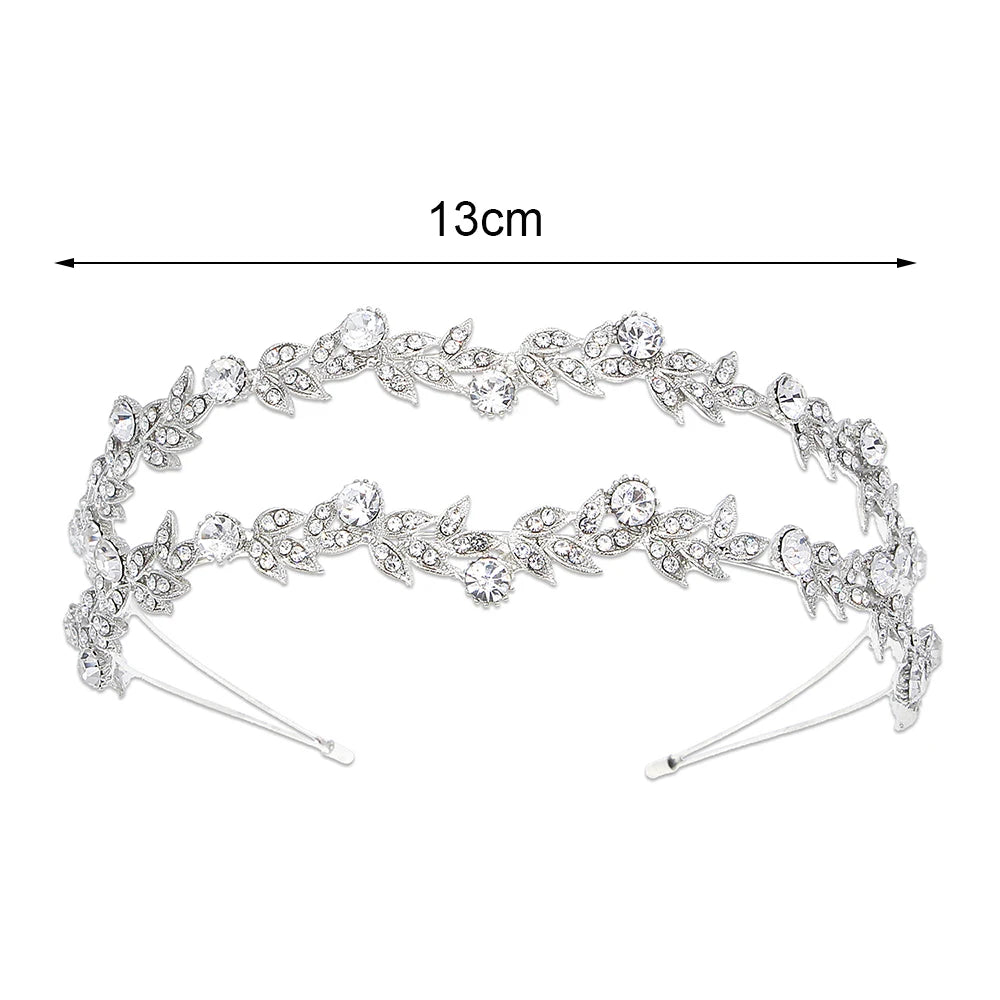 Dospita Metal Hairband Double-row Crystals Headwear Bride Crown Headdress Silver Gold Hairwear Head Hair Bands Wedding Hair Jewelry