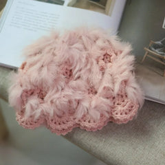 Dospita Trendy Knitted Hand Crochet Cap Korean Style Warm Faux Fur Hat Fluffy Casual Mesh Cap Women