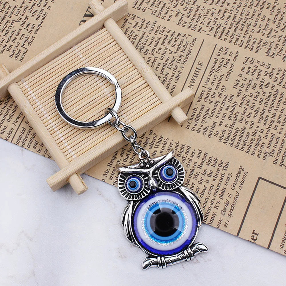 Dospita Lucky Blue Evil Eye Owl Keychain for Women Men Tassel Key Chain Key Ring Charms Animal Car Key Chain Fashion Jewelry Gift