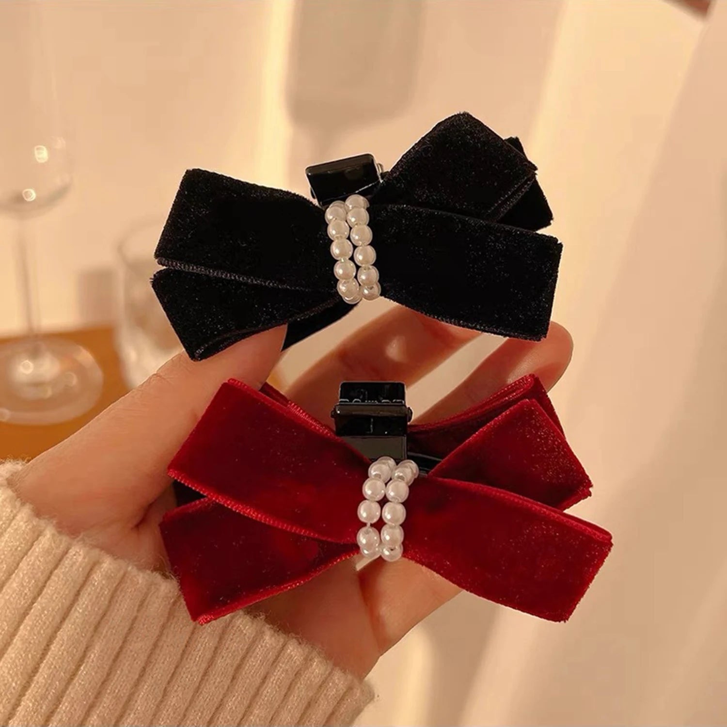 Dospita French Style High-Grade Velvet Barrettes High Ponytail Bow Headdress Grip Small Size Bangs Clip Hair Accessories Hair Claws