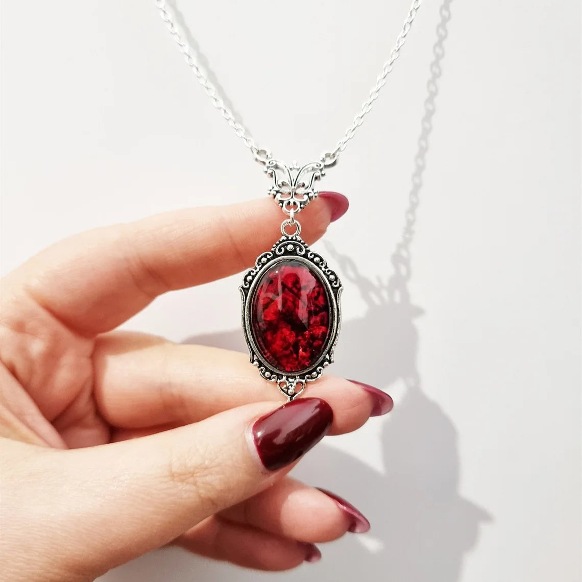 Dospita  -  Gothic Vintage Red Quartz Crystal Necklace Butterfly Necklace Vampire Embossed Witch Jewelry Accessories Vintage Chokers