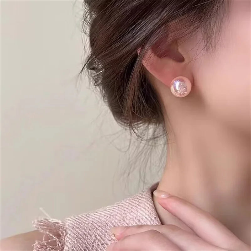 Dospita  -  Exquisite Pink Color Simulated Pearls Stud Earrings For Women Simple Elegance Luxurious High-End Ear Accessories Glamour Jewelry