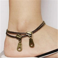 Dospita Retro Zipper Anklet Boho Style Double Chain Handcuffs Bracelet Ankle Women Summer Foot Jewelry Friendship Gifts