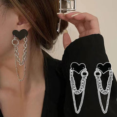 Dospita Vintage Black Heart-Shape Earrings New Trendy Long Chain Simple Personality Hi-Hop Cool Girl Earrings Daily Accessories