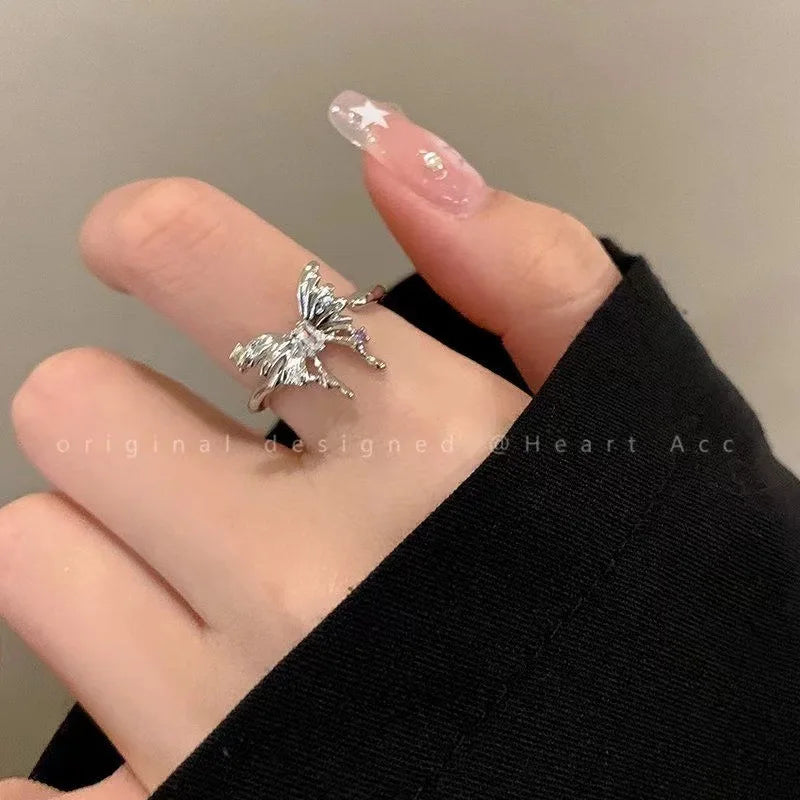 Dospita  -  Crystal Rings Kpop Heart Adjustable Ring Irregular Geometry Punk Vintage Rings for Women Girls New Fashion Jewelry