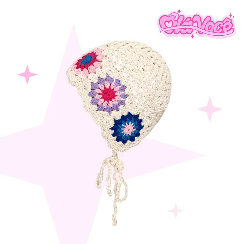 Dospita Bohemian Mori Women's Hats Ins Korean Version Spring and Summer Vacation Bucket Hat Handmade Flower Fresh Crochet Beanies