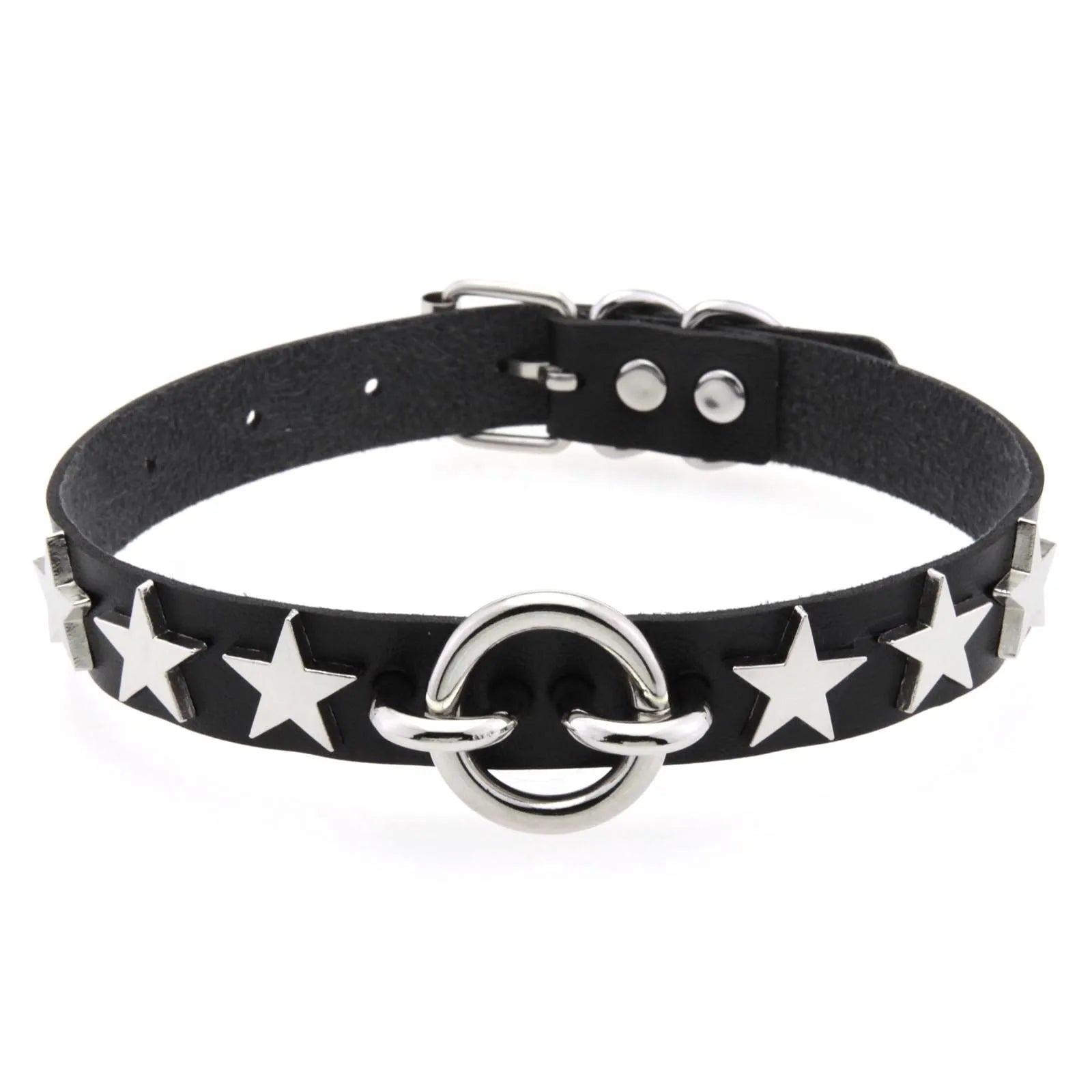 Dospita  -  Punk Stars Choker Pu Leather Collar Necklaces for Women Men Cool Big Round Metal Chocker Goth Style Necklace Accessories