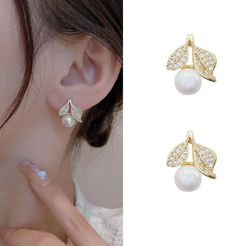 Dospita  -  New Bright Crystal Luxury Korean Unusual Claw Stud Earrings Ear Piercing Hook Irregular Pearl Christmas Jewelry Gift