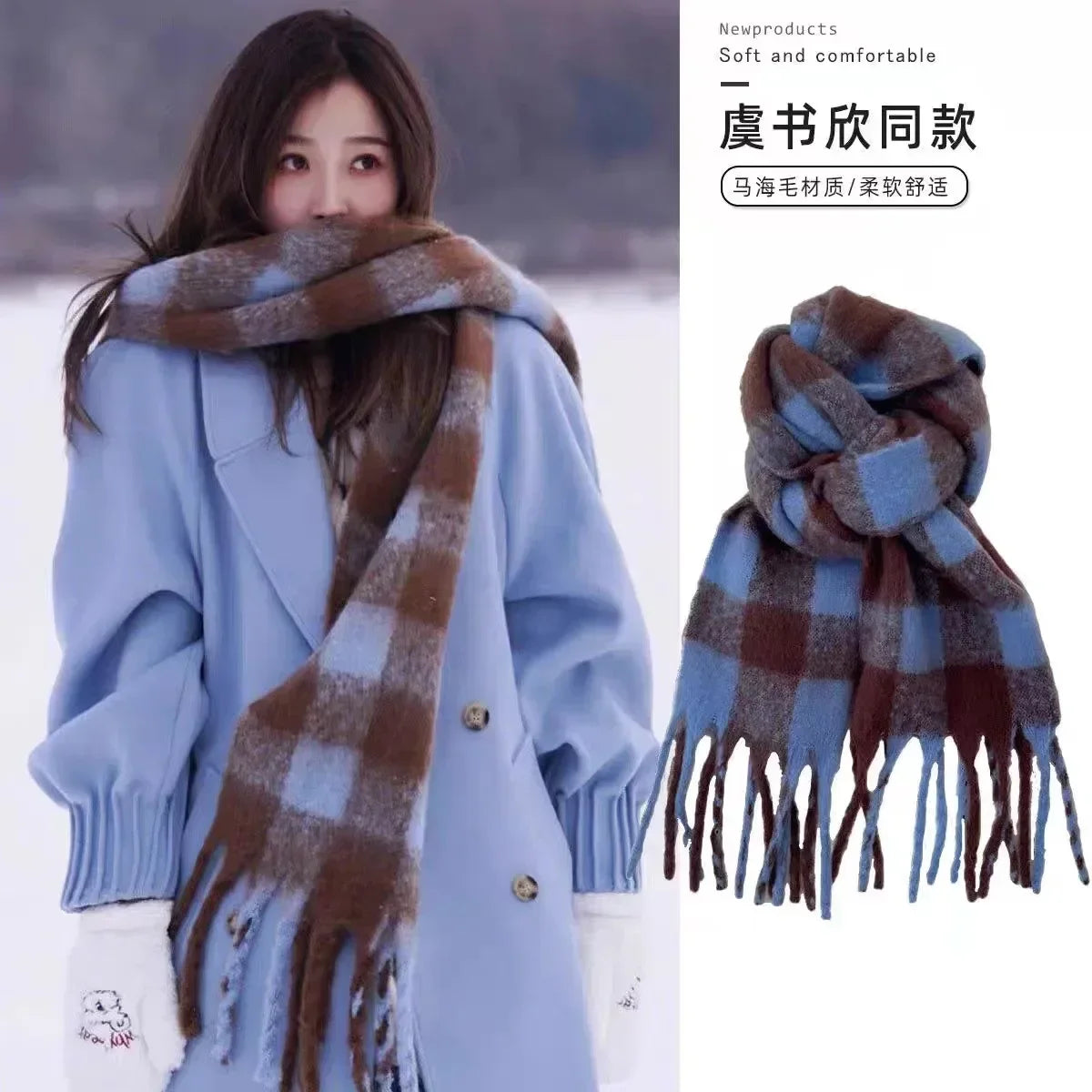 Dospita  -  1PC New Soft Winter Cashmere Scarf Multi-style Warm Long Tassel Scarves Mohair Thickened Wrap Shawls for Women Girls 230*40cm