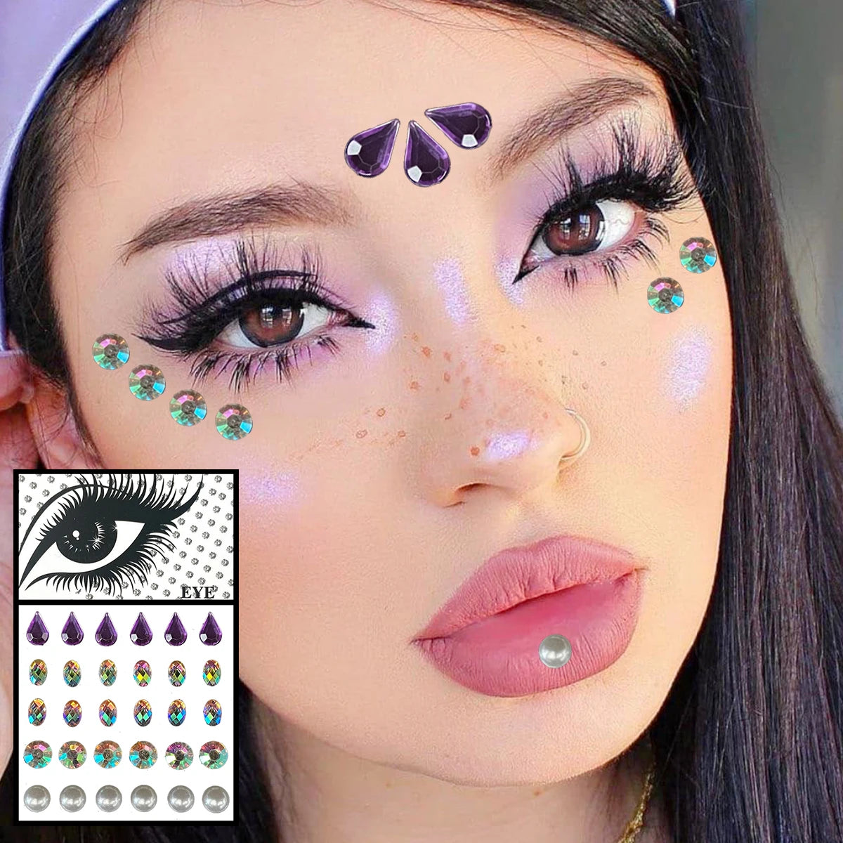 Dospita  -  Red Heart Face Jewelry Temporary Tattoos Eye Forehead Diamonds Jewels Makeup Sticker Sparkle Water Drop Gems Nail Art Festival