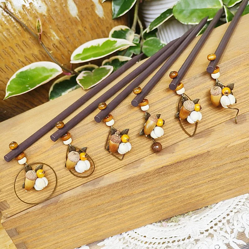 Dospita Fashion Dried Fruit Handmade Pendant Hair Stick for Women Simple Vintage Hair Chopsticks Hairpin Jewelry Accessories