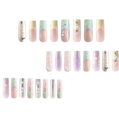 Dospita 24pcs French 3D Colorful Press on Nail Smudge Y2k Butterfly Square Fake Nails White pearl Wearable False Nail for Women and Girl