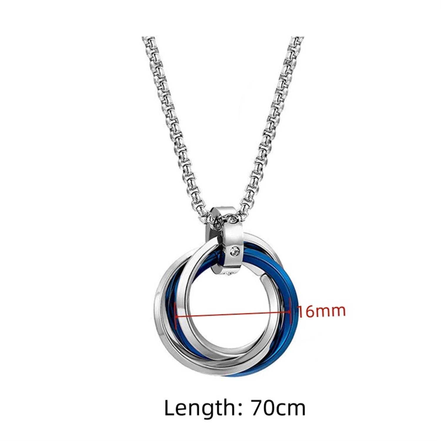 Dospita Fashion Creative Three Rings Silver Plated Men's Necklace Personality Cool Hip Hop Style Square Pendant Necklace Party Gift