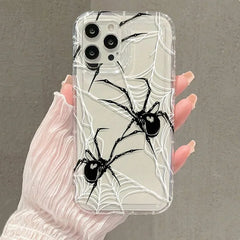 Dospita  -  Black Spider Web Soft Phone Case For iPhone 13 11 12 14 15 16 Pro Max XR X XS Max 7 8 15 Plus SE 3 Shockproof Transparent Cover