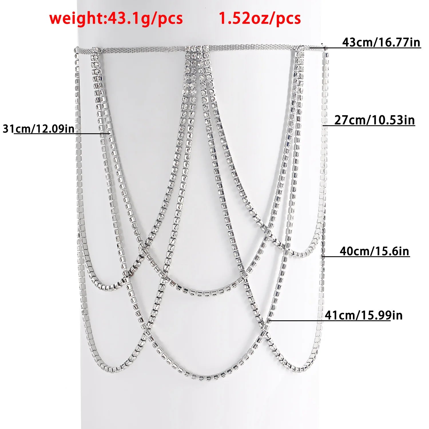 Dospita New Sexy Luxury Multi-Layer Leg Chain Body Chain for Women Fashion Bling Rhinestone Exquisite Mesh Wave Nightclub Gift Jewelry