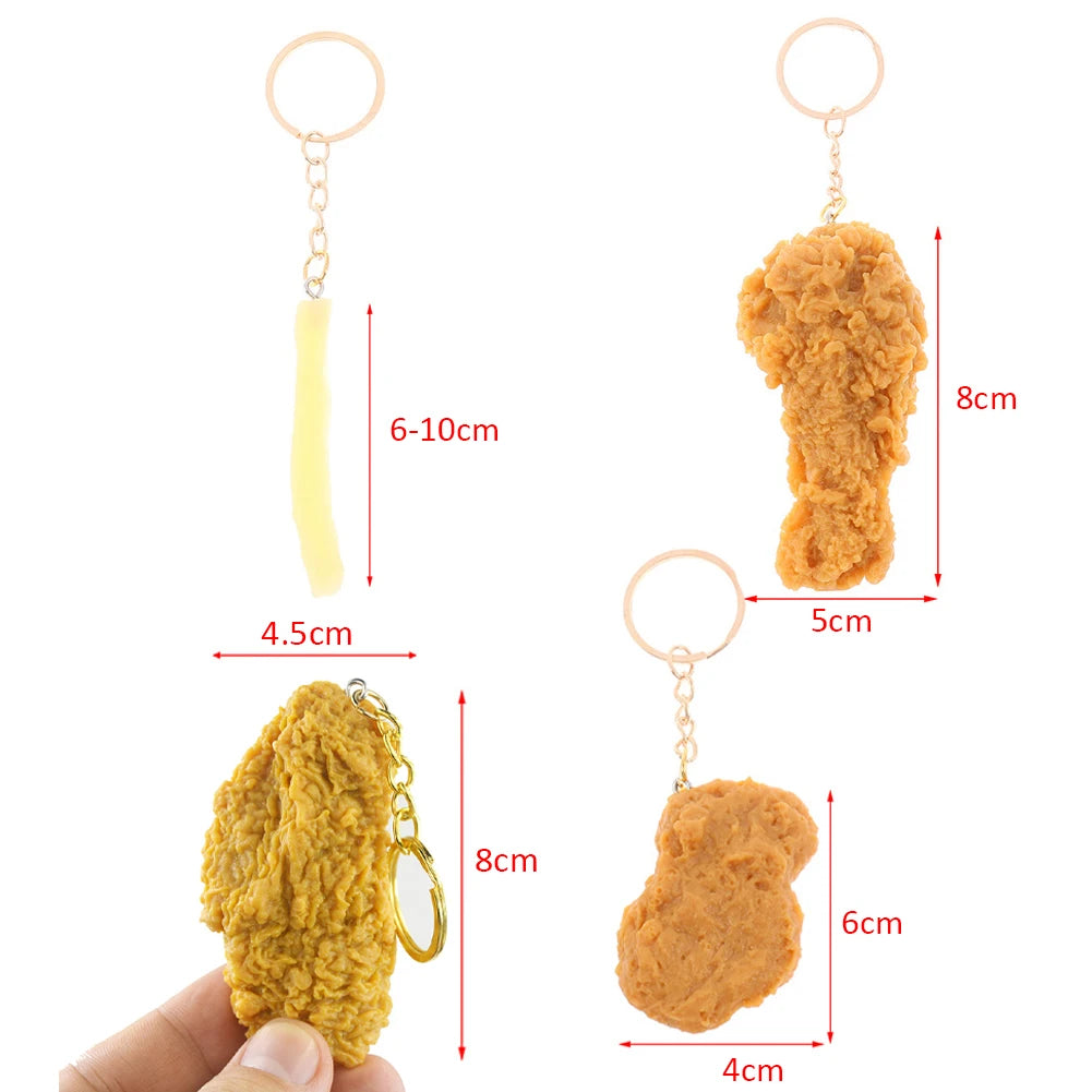 Dospita Food Pendant Family Bucket Keychain Fried Chicken Leg Pendant Simulation Food Keychain Bag Pendant