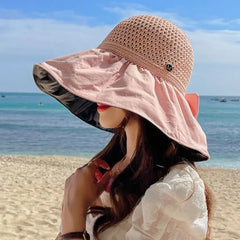 Dospita Summer Hats for Women Outdoor Panama Hat UV Protection Sunhat Foldable Wide Brim Sunhat Bucket Cap Large Brim Sunshade Beach Cap