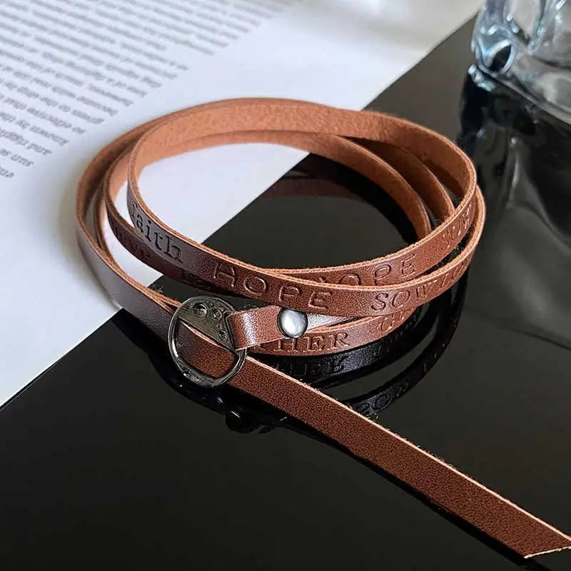 Dospita Maillard Style Brown Artificial Leather Necklace for Women Adjustable Bracelet Multifunctional Choker Waist Chain Trendy Jewelry