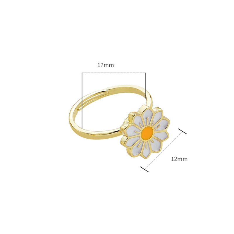 Dospita Funny Rotatable Daisy Flower Anxiety Ring New Creative Relax Stress Mood Rings For Women Men Girls Party Jewelry Friends Gift