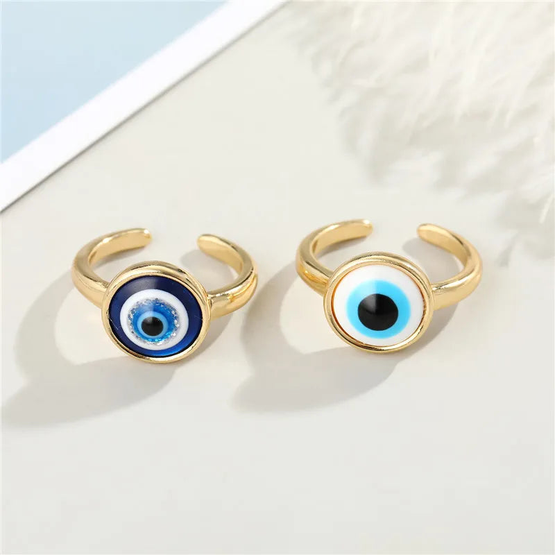 Dospita Lucky Turkish Evil Eye Ring Inlaided Zircon Red Blue Eye Copper Metal Adjustable Opening Rings Men Fashion Jewelry for Women